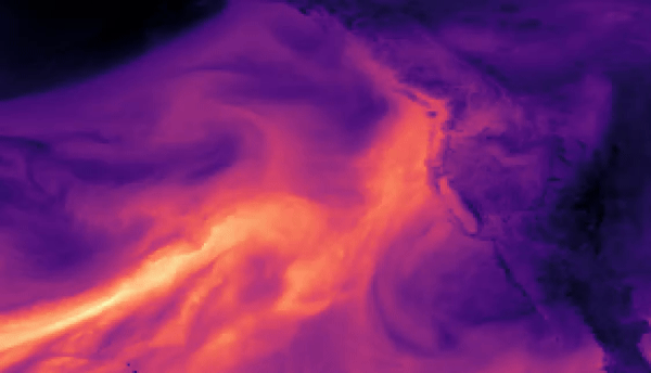 Visual of GFS precipitable water showing atmospheric river